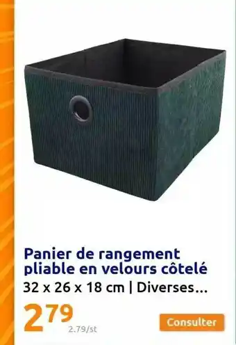 Action Panier de rangement pliable en velours côtelé offre