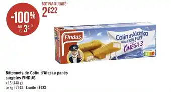Géant Casino FINDUS bâtonnets de colin d'alaska panés surgelés offre