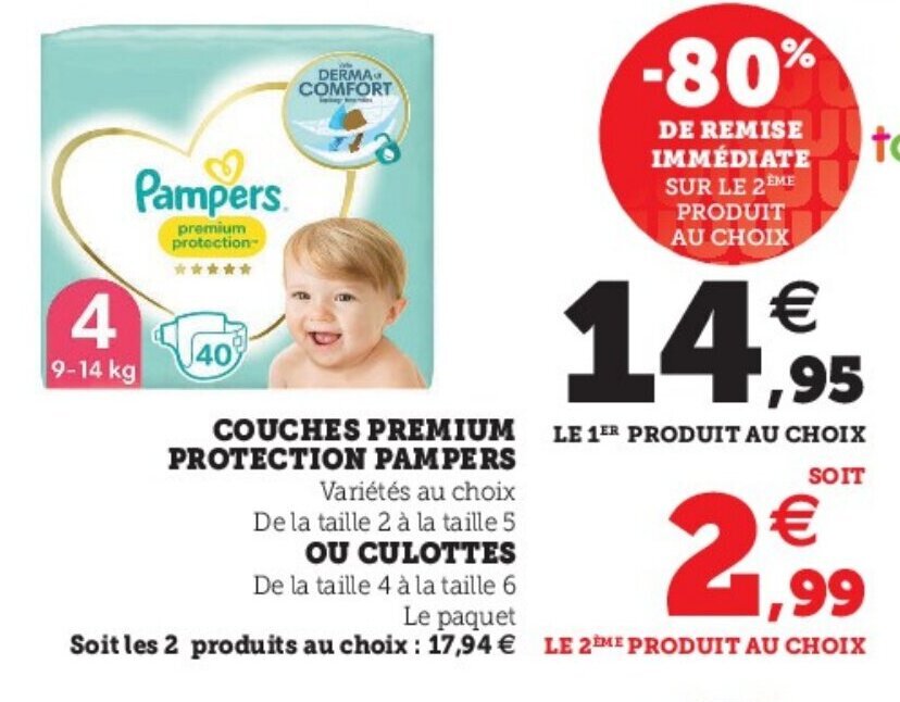 Promo Couche Premium Protection Pampers chez Super U