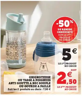 Super U Grignoteuse Ou Tasse A Poignees Anti Goutte A Bec Souple Ou Gourde A Paille offre