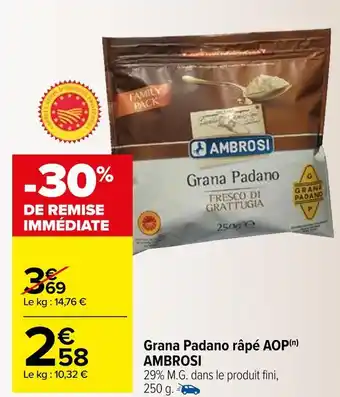 Carrefour Ambrosi grana padano râpé aop offre