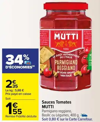 Carrefour Mutti sauces tomates offre