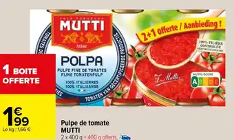 Carrefour Mutti pulpe de tomate offre