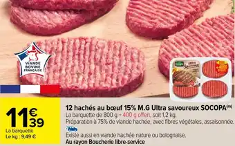 Carrefour Socopa 12 hachés au bœuf 15% m.g ultra savoureux offre