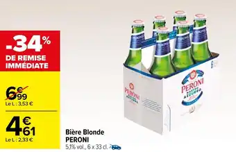 Carrefour Peroni bière blonde offre