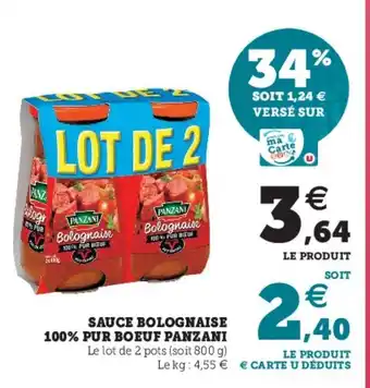 Super U Sauce Bolognaise 100% Pur Boeuf Panzani offre