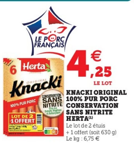 Promo Knacki Original 100 Pur Porc Sans Nitrote Herta chez Super U