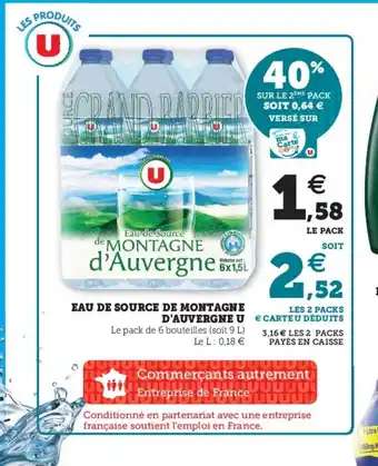 Super U Eau De Source De Montahgne D'Auvergne offre