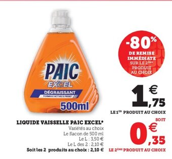 Super U Liquide Vaisselle Paic Excel* offre