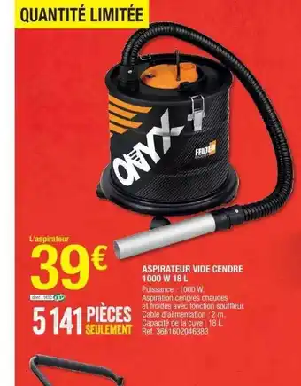 Aspirateur vide cendre 1000 w 18l