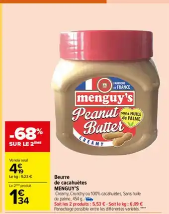 Carrefour Market Beurre de cacahuetes menguy´s offre