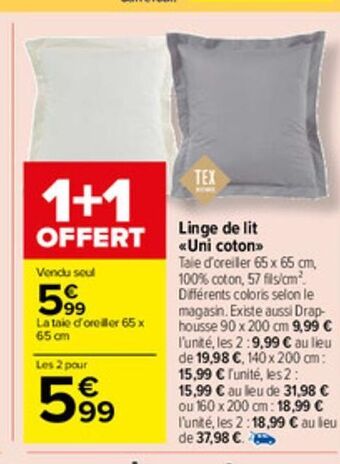 Carrefour Market Linge de lit uni coton offre