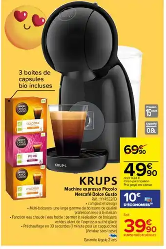 Carrefour Market Machine expresso piccolo nescafe dolce gustokrups offre