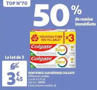 Auchan COLGATE dentifrice 24H défense offre