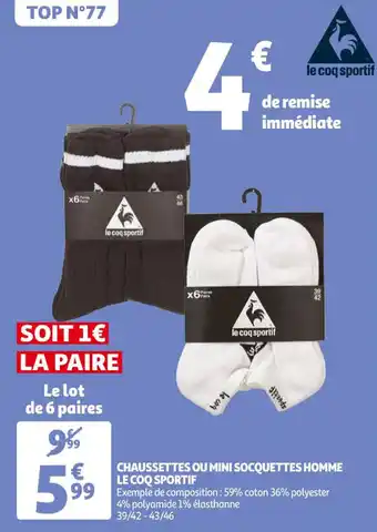 Auchan Chaussettes ou mini socquettes homme le coq sportif offre