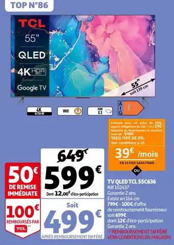 Auchan TV qled tcl 55C636 offre