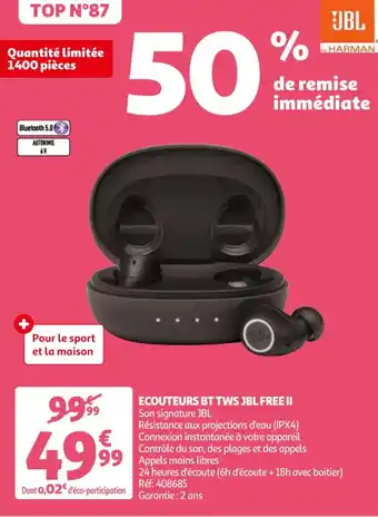 Auchan Ecouteurs bt tws jbl free II offre