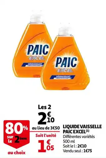 Auchan PAIC EXCEL liquide vaisselle offre