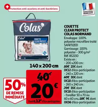 Auchan Couette clear protect colas normand offre
