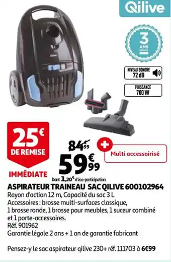 Auchan Aspirateur traineau sac qilive 600102964 offre