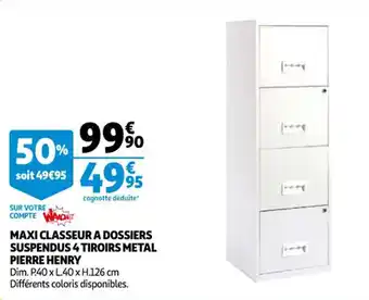 Auchan Maxi classeur a dossiers suspendus 4 tiroirs metal pierre henry offre