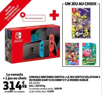 Auchan Console nintendo switch + le jeu switch splatoon 3 ou mario kart 8 ou kirby et le monde oublié offre