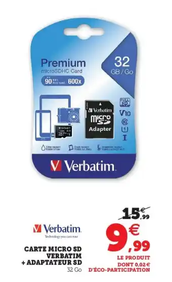 Carte micro sd verbatim + adaptateur SD
