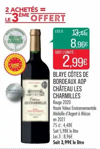 Match Blaye côtes de bordeaux aop château les charmilles offre