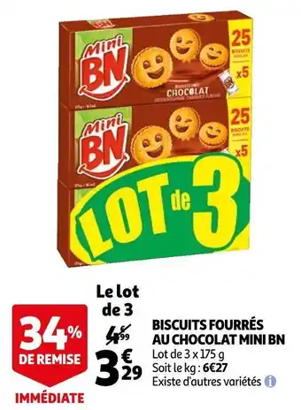 Auchan Mini bn biscuits fourrés au chocolat offre