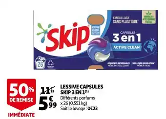 Auchan Skip lessive capsules 3 en 1 offre