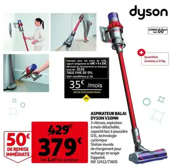Auchan Dyson aspirateur balai v10mh offre