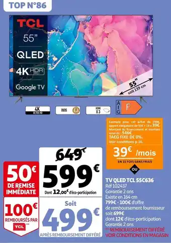 Auchan Tcl tv qled 55c636 offre