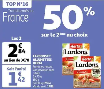 Auchan Herta lardons et allumettes offre