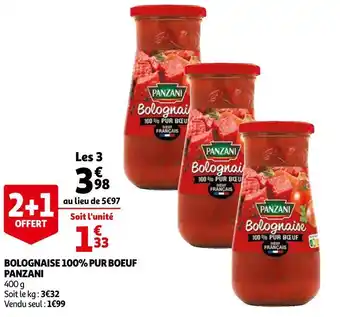 Auchan Panzani bolognaise 100% pur boeuf offre