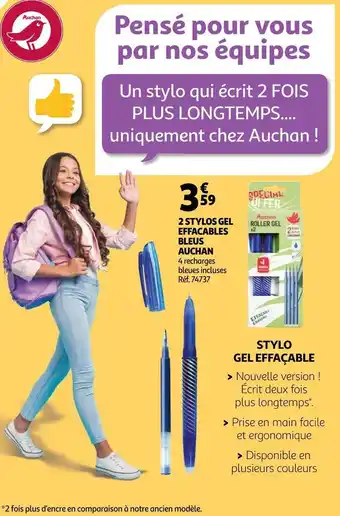 Auchan Auchan 2 stylos gel effacables bleus offre