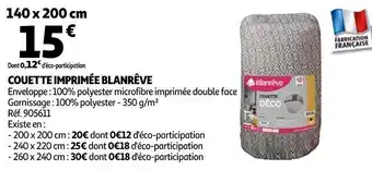 Auchan Blanrêve couette imprimée offre