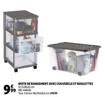 Auchan Boite de rangement avec couvercle et roulettes offre