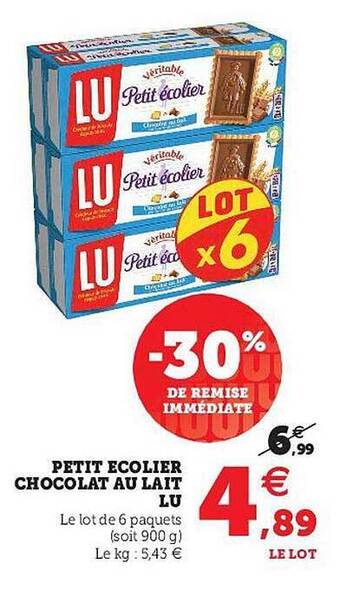 Hyper U Petit écolier chocolat au lait lu offre