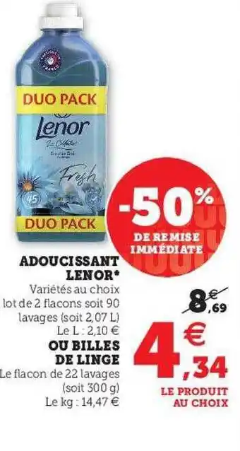 U Express Adoucissant lenor ou billes de linge -50% de remise immédiate offre
