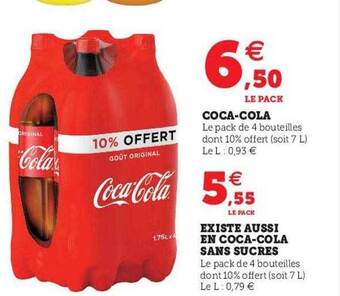 U Express Coca cola existe aussi en coca-cola sans sucres offre