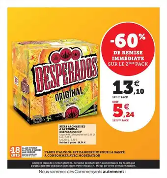 U Express Bière aromatisée à la tequila desperados 5.9°-60% de remise immédiate sur le 2ème pack offre