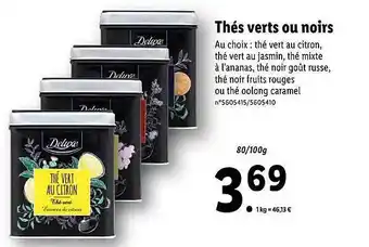Lidl Thés Verts Ou Noirs Deluxe offre