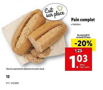 Lidl Pain Complet offre
