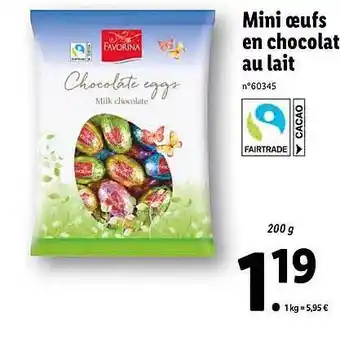 Lidl Mini Oeufs En Chocolat Au Lait Favorina offre