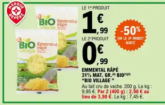 "BIO VILLAGE" emmentale râpé 31% mat. gr. bio