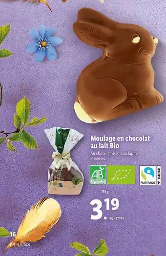 Lidl Moulage En Chocolat Au Lait Bio offre