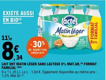 E.Leclerc LACTEL lait uht matin léger sans lactose 0% mat. gr. format familial offre