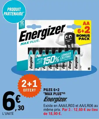 E.Leclerc ENERGIZER piles 6+2 "max plus" offre