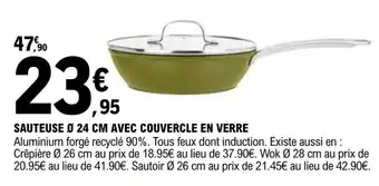 E.Leclerc Sauteuse Ø 24 cm avec couvercle en verre offre