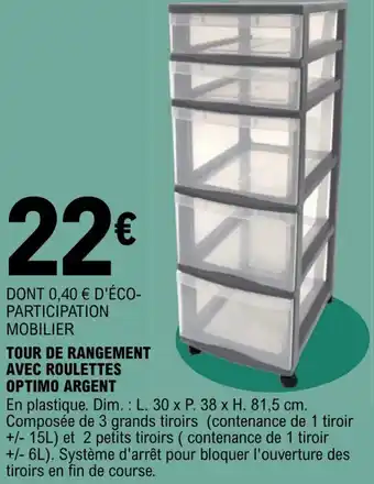 E.Leclerc Tour de rangement avec roulettes optimo argent offre